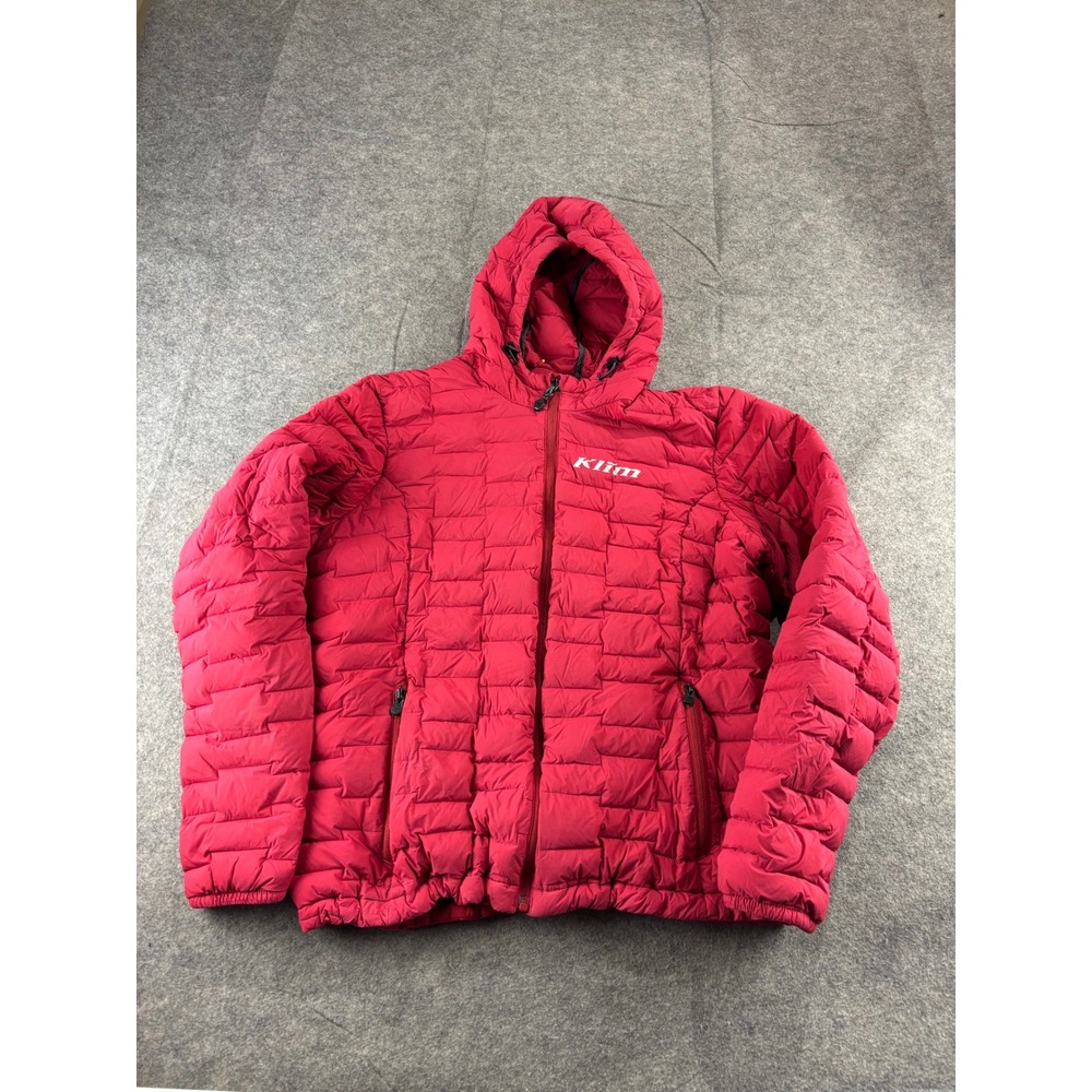 Klim Maverick Down Jacket Mens L Red Puffer Hooded 800 Fill Goose Down Gorpcore